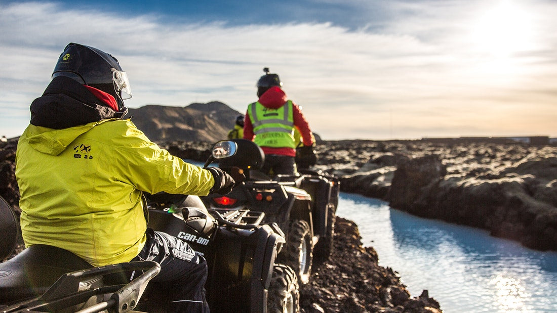 ATV tour on lava beach near the Blue Lagoon, Iceland